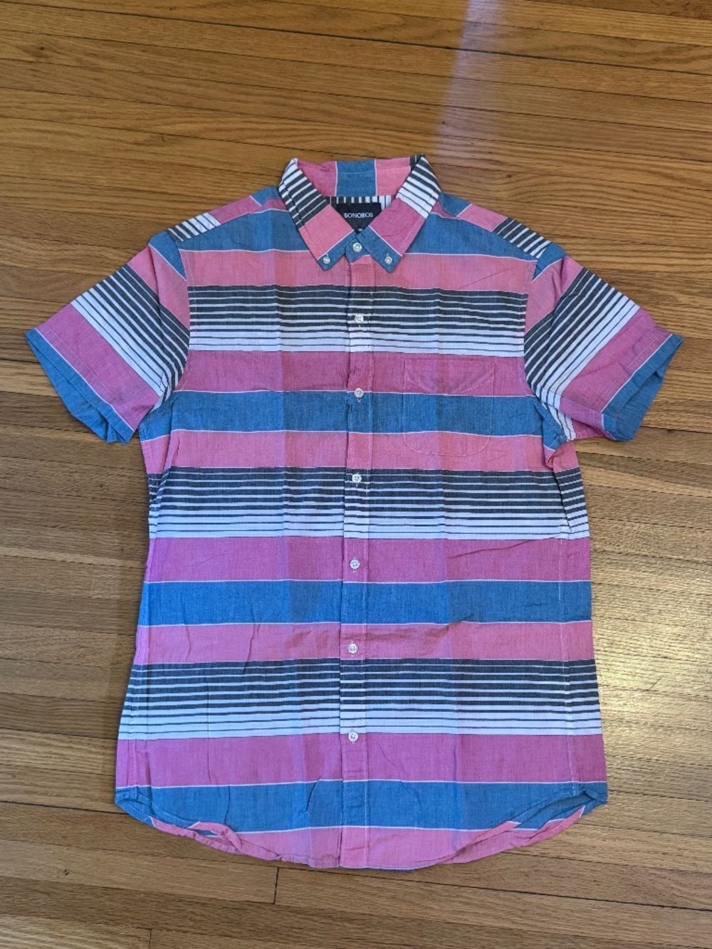Bonobos Mens Slim Fit Large Long Tall LT Short Sleeve Shirt Multi-Stripe